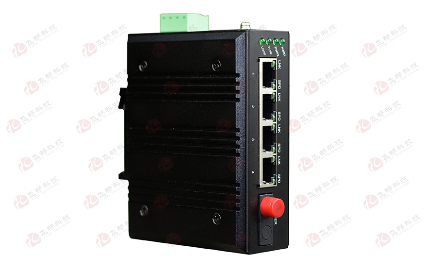 飛暢科技-mini工業(yè)軌式 4路百兆(物理隔離，總帶寬100M)轉(zhuǎn)1路百兆光